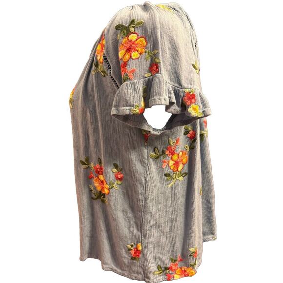 Liv Los Angeles Top L Womens Blue Embroidered Blouse Cottagecore Prairie Beach - Picture 2 of 6